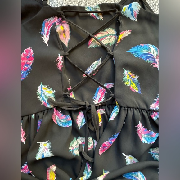 XHILARATION Black Feather Spaghetti Strap Corset Lacing Mini Sun Dress - Medium - Picture 8 of 11